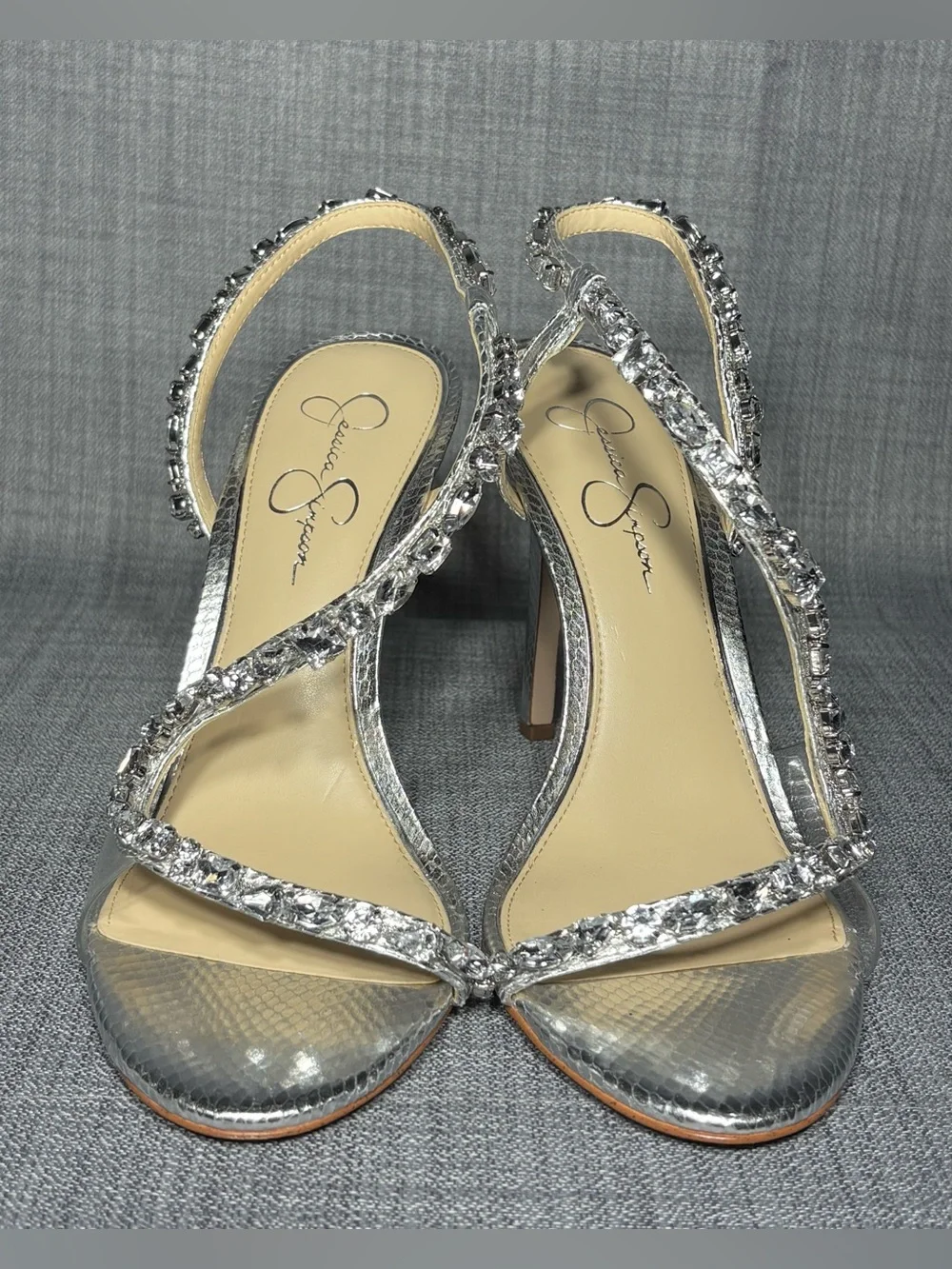Jessica Simpson Jaycin Barely-There Rhinestone Evening Sandals Silver Size 11